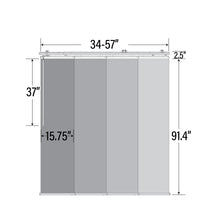 Load image into Gallery viewer, Laci White 4-Panel Single Rail Panel Track Extendable 34&quot;-57&quot;W x 91.4&quot;H, Panel width 15.75&quot; - 100% BLACKOUT
