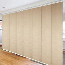 Load image into Gallery viewer, Flax Gold 7-Panel Single Rail Panel Track 110&quot;-153&quot;W, Panel width 23.5&quot; - 100% BLACKOUT
