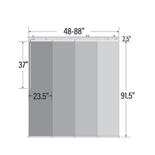 Load image into Gallery viewer, 4-Panel Single Rail Panel Track Blind Extendable 48&quot;-88&quot;W x 91.4&quot;H, Panel width 23.5&quot;, Lotus, Smoke
