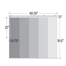 Load image into Gallery viewer, Dunmore Cream 5-Panel Single Rail Panel Track Extendable 40&quot;-70&quot;W x 91.4&quot;H, Panel width 15.75&quot; - 80% LIGHT-FILTERING
