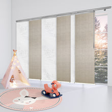 Load image into Gallery viewer, 6-Panel Single Rail Panel Track Blind Extendable 70&quot;-130&quot;W x 91.4&quot;H, Panel width 23.5&quot;, Lotus, Iris
