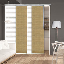 Load image into Gallery viewer, 4-Panel Single Rail Panel Track Blind Extendable 48&quot;-88&quot;W x 91.4&quot;H, Panel width 23.5&quot;, Macadamia, Canary
